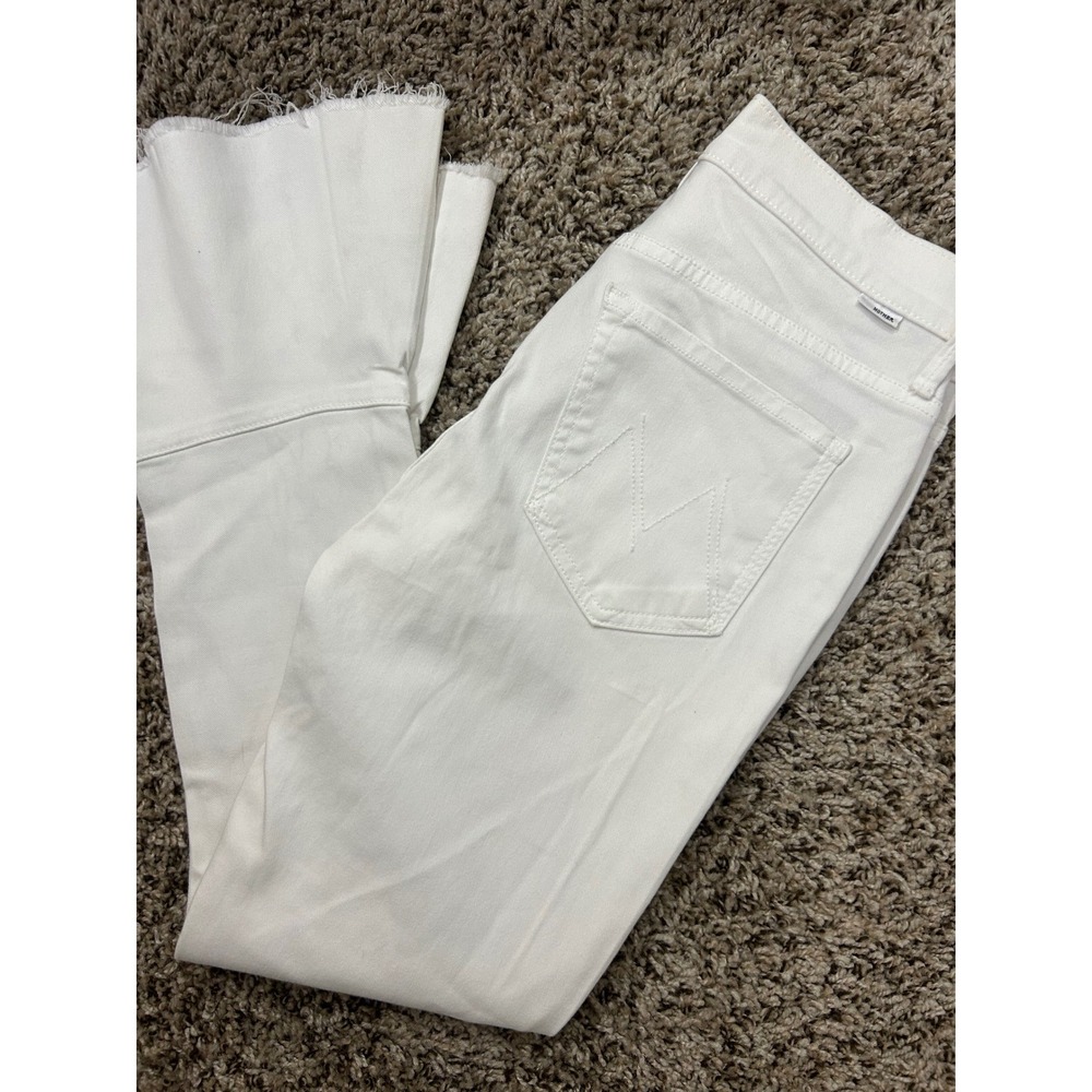 MOTHER Cha Cha Fray White Flare Jeans Raw Hem Frayed Denim Size 26 - Picture 3 of 9